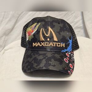 MaxCatch Black Camo Fishing Cap Mens One Size Mesh Back Snapback Trucker Hat
